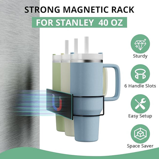 Magnetic Stanley Cup Holder for Refrigerator, Water Bottle Organizer for Stanley 40 oz with Handle, Tumbler Lid Organizer for Stanley Cup Accessories, Gifts Ideal