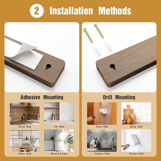 Magnetic Knife Holder for Wall, 10" Acacia Wood No Drill Knife Magnet Strip Use as Tool Key Storage Knife Bar, Powerful Wall Mounted Magnetic Knife Rack for Refrigerator & Kitchen Utensil Organizer