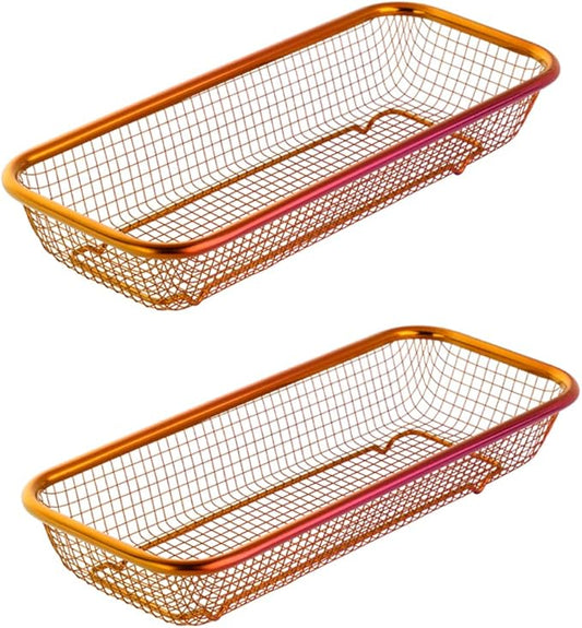 Kitchen Drawer Organizer, Stainless Steel Storage Container Metal Cabinet Storage Basket for Holding Silverware Kitchen Utensil, Pack of 2, Orange