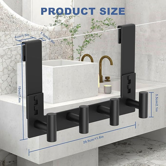 WUIVIUT Over The Glass Shower Door, Metal Shower Wall Mount Bath Hooks, Heavy Duty Rack Hooks for Robe, Towel (4 Hook, Fits 3/8'' Thick)