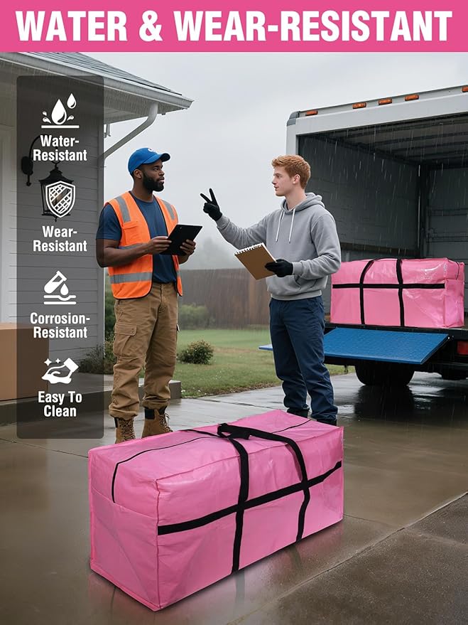 WORKPRO 2-Pack 66 Gallon Extra Large Moving Bags with Zippers, Carry Handles, Heavy-Duty, Water-Resistant Storage Totes for Moving & Space-Saving Organization, Pink