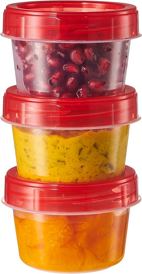 PLASTICPRO 6 Pack Twist Cap Food Storage Containers with Red Screw on Lid- 4 oz Reusable Meal Prep Containers - Small Freezer Containers Microwave Safe Red Plastic Food Storage