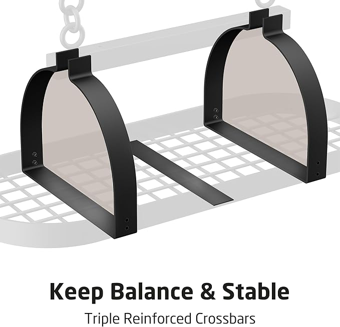 KES 48 Inch Large Hanging Pot Rack, Heavy Duty Oval Pot and Pan Hanging Rack Ceiling Mount, Pot Pan Hangers for Kitchen with 20 Hooks, Matte Black, (For 16" and 24" Stud Mount), KUR225S122-BK
