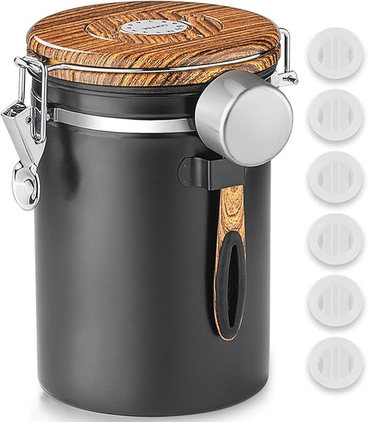 1800ml Coffee Canister Coffee Bean Storage Airtight Containers Stainless Steel Kitchen Food Storage Container with Date Tracker and Scoop for Ground coffee, Beans, Tea, Sugar, Flour, Cereal