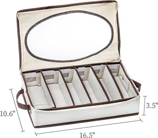 Hiceeden Silverware Organizer with Zipper Lid, 16.5"×10.6"×3.5" Flatware Storage Box with Adjustable Dividers and Handles, Portable Cutlery Holder Utensil Case for Spoon, Fork, Knife, 6 Compartment