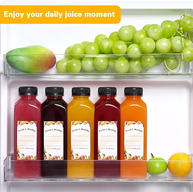 Moretoes 81pcs 16oz Plastic Juice Bottles with Caps, Clear Empty Reusable Bottles with Brush Funnel and Labels for Smoothies and Other Beverages