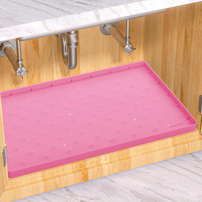 Sdpeia Under Sink Mat for [28" x 19"] Cabinet, Upgraded Silicone Waterproof Mat Kitchen Cabinet Liner Cabinet Protector Kitchen Organizers and Storage