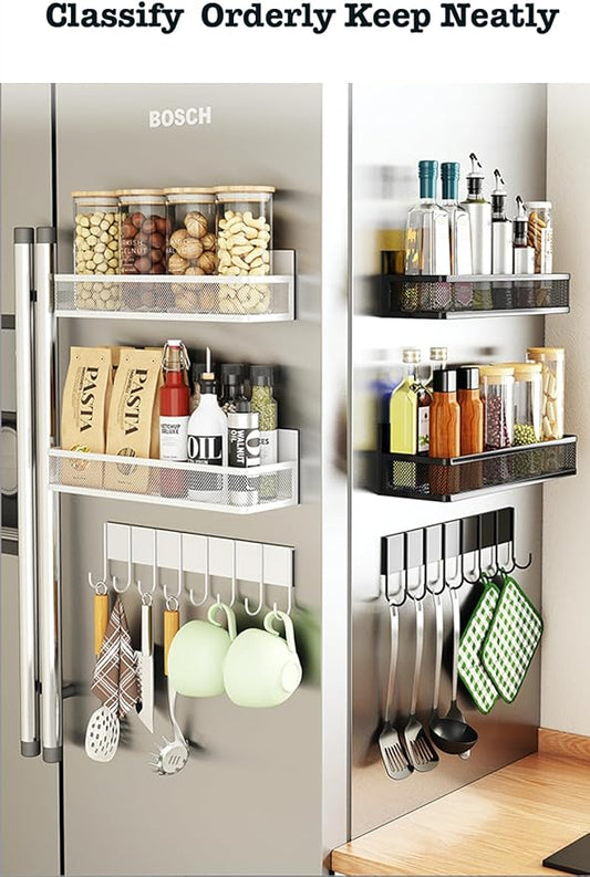 AHERO 1 Pack Magnetic Spice Storage Rack Organizer for Refrigerator, Black Fridge Organizers and Storage