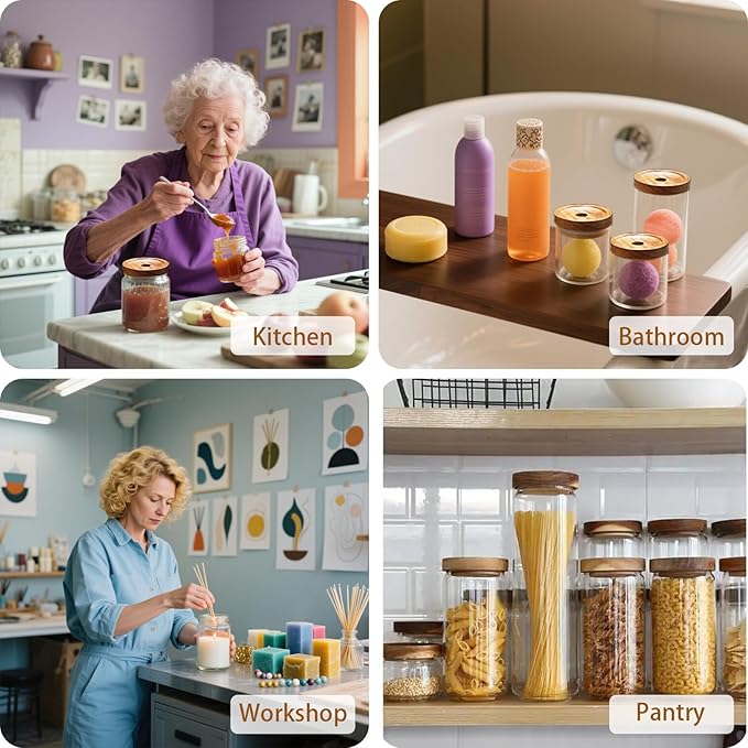 Glass Canisters with Airtight Lids - Glass Storage Jars for Kitchen and Pantry, Coffee Grounds Container for Cereal, Salt, Seed, Spice, Tea, Candle, Mixed Sizes (Set of 5)