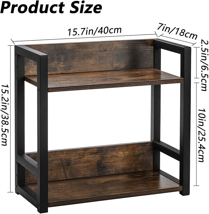Youeon Wooden Coffee Bar Organizer 15.7x7x15.2 in, 2 Tier Kitchen Countertop Organizer for Coffee Bar Accessories, Wooden Shelf for Spice Jars, Condiment, Syrup Bottles, Kitchen, Office