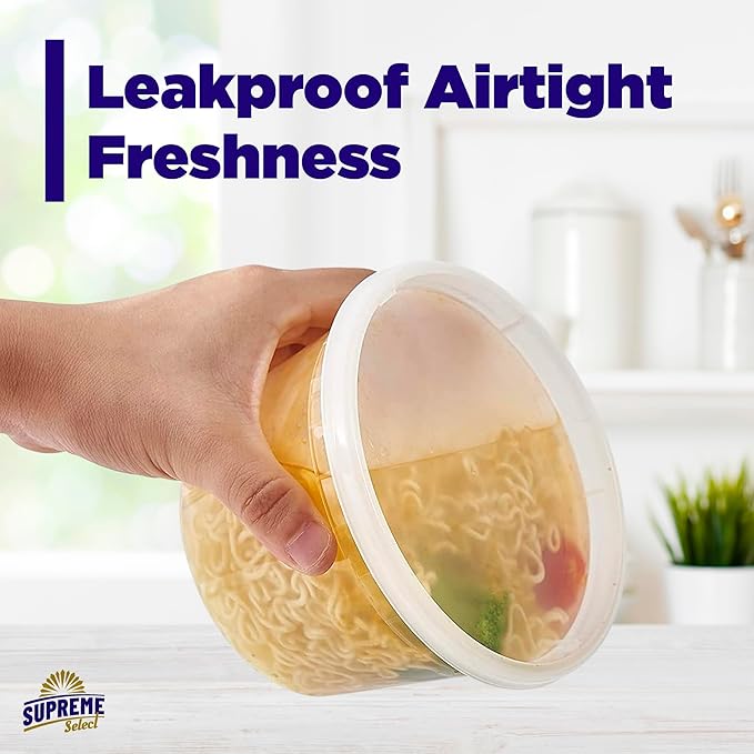 Supreme Deli Plastic Storage Containers with Lids 8oz, 16oz, 32oz [12 sets of each - 36 combo pack] Reusable Food Containers - Microwavable & Freezer friendly - Dishwasher safe - Secure fitting Covers