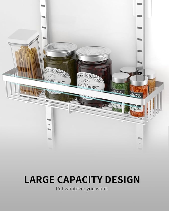 Moforoco White 9-Tier Over The Door Pantry Organizer, Pantry Organization and Storage, Black Hanging Basket Wall Spice Rack Seasoning Shelves, Home Bedroom Storage