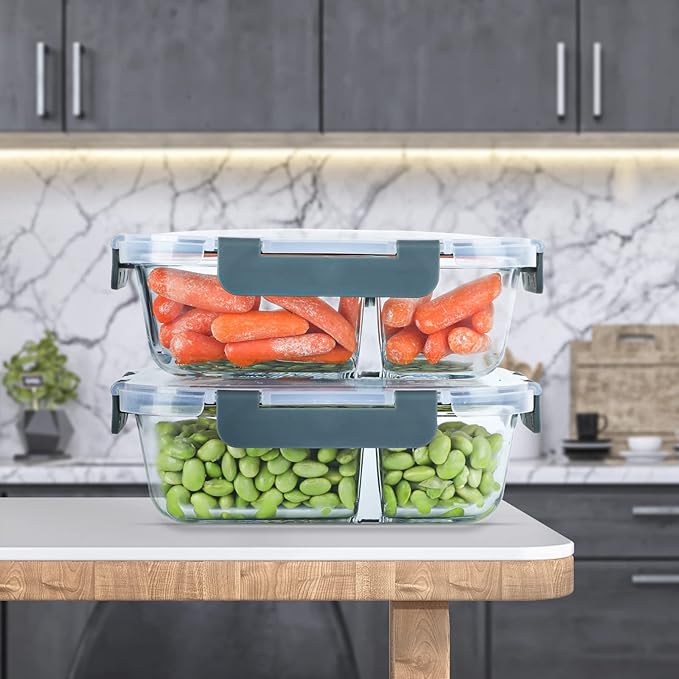 10 Packs 30oz Glass Meal Prep Containers 2 Compartments,Glass Food Storage Containers with Lids,Airtight Lunch Bento Boxes,Microwave,Oven,Freezer and Dishwasher Safe