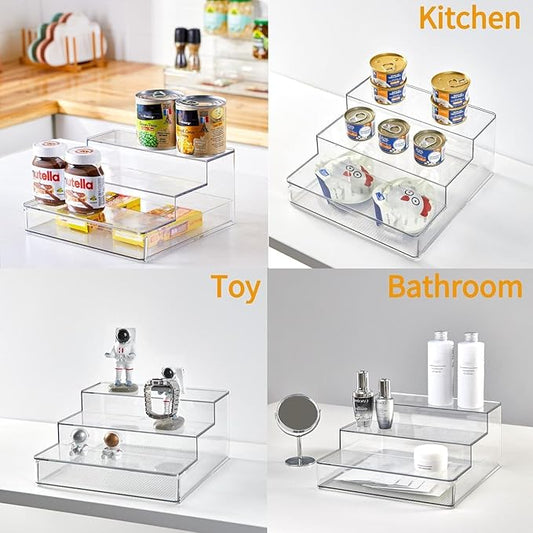 vacane Clear Spice Rack, 3 Tiered Shelf Spice Organizer for Cabinet, Spice Shelf and Perfume Organizers Make Up Organization Great for Pantry, Bathroom, Kitchen, Bedroom, Office 2 pack