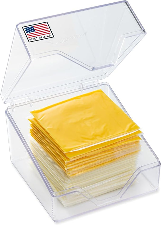 American Sliced Cheese Holder | Airtight Storage Container for Fridge | Hinged Lid | Dishwasher Safe | Holds 24 Slices | Made in USA