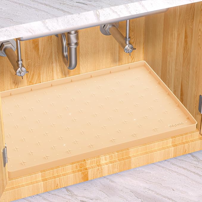 Sdpeia Under Sink Mat for [19" x 12"] Cabinet, Upgraded Silicone Waterproof Mat Kitchen Cabinet Liner Cabinet Protector Kitchen Organizers and Storage