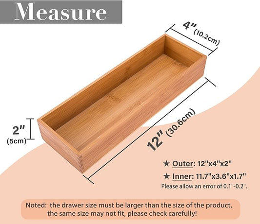 Bamboo Kitchen Seasoning Box Tableware Knife Fork Organizer Box Drawer Oragnizer Sorting Box, Bamboo 12"*4"