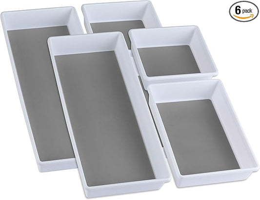 Drawer Organizers 3-Size | Kitchen, Desk, Junk Drawer Organization & Storage Tray [6 Pcs]