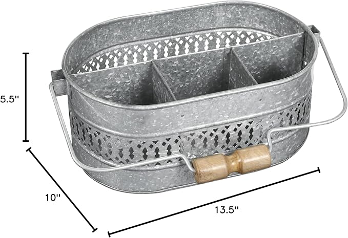Utensil Holder For Party, Galvanized Metal Utensil Caddy With Handle, Kitchen Organizer - 13.5 Inch