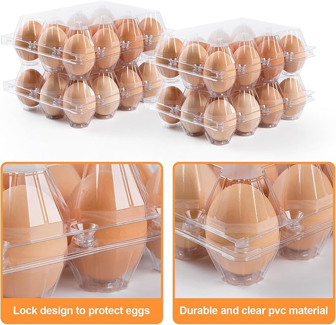 40 Pack Plastic Egg Cartons Cheap Bulk,1 Dozen Clear Empty Egg Cartons for Chicken Eggs 3x4 Grids,Reusable Egg Carton for Family, Chicken Farm, Markets Display