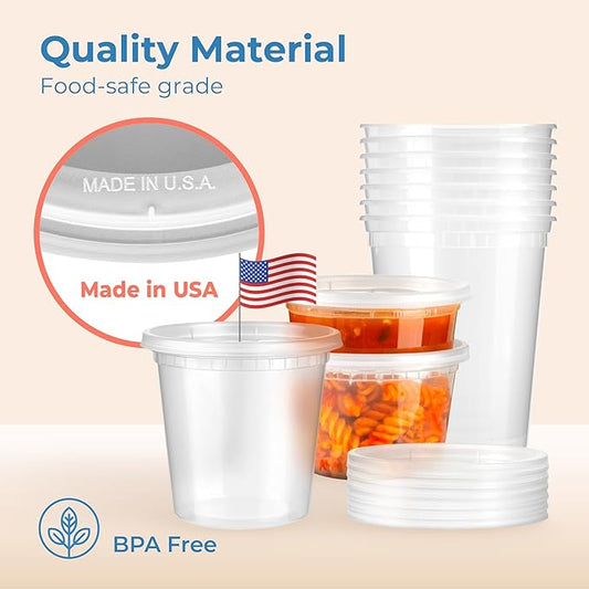 Fit Meal Prep 36 Pack 16 oz Deli Containers with Lids, US Made Airtight Leakproof Plastic Soup Container, Round Clear Pint Food Storage Containers for Takeout Restaurant, Microwave Freezer Safe
