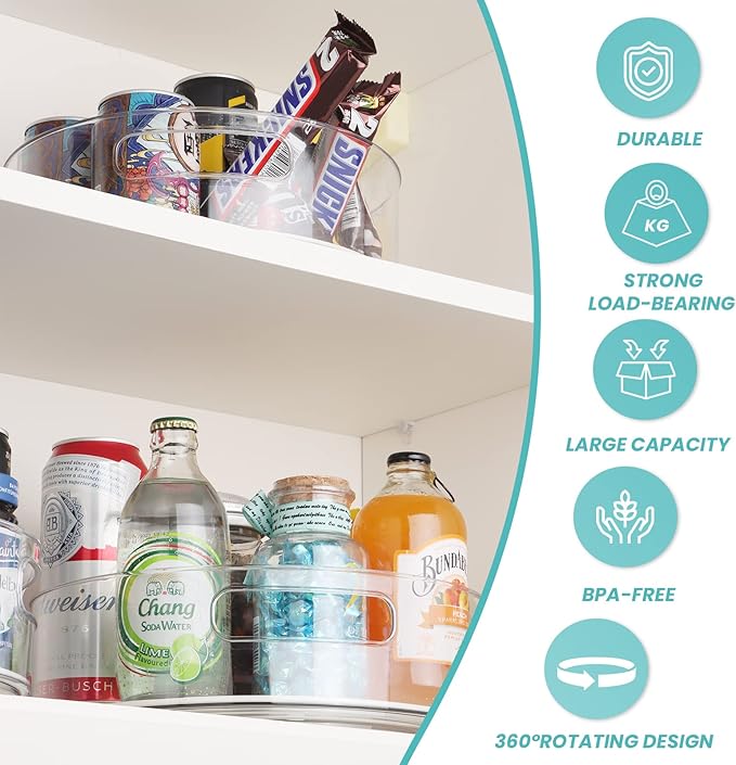 KAGUYA 4 Pack Lazy Susan Organizer, Non-Skid Turntable Organizer for Cabinet, Pantry, Kitchen, Office Countertop, Refrigerator, Cupboard, Bathroom, Clear Organizer Rotating, 8/10/11/12 inch