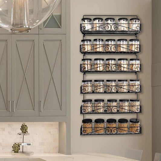 SWOMMOLY Wall Mount Spice Rack, 6 Pack Large-capacity Spice Racks, Stackable Foldable Spice Cans Organizer Shelf, Black