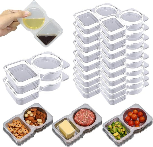 18Pcs Double Compartment Snack Containers with Lid,Travel Size Condiments,Sauce Containers,2 Compartment Lunch Box