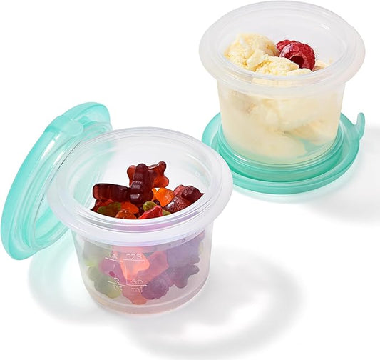 U-Taste 4oz×2 Silicone Food Container Set: Small Kitchen Storage with Airtight Lid, Freezer & Microwave Safe, Snack Box with Date Marking Circle, Clear Stackable for Dip Sauce, Salad Dressing (Teal)