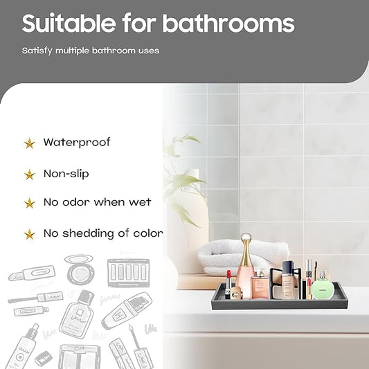 Vanity and Bathroom Tray, 11.8" ABS Countertop Organizer,Waterproof Vanity Tray for Toilet Tank,Perfume,Soap,Keys,Bathroom Accessories,Kitchen and Bath Trays,Non Slip Small Trays,Black,2 Pack