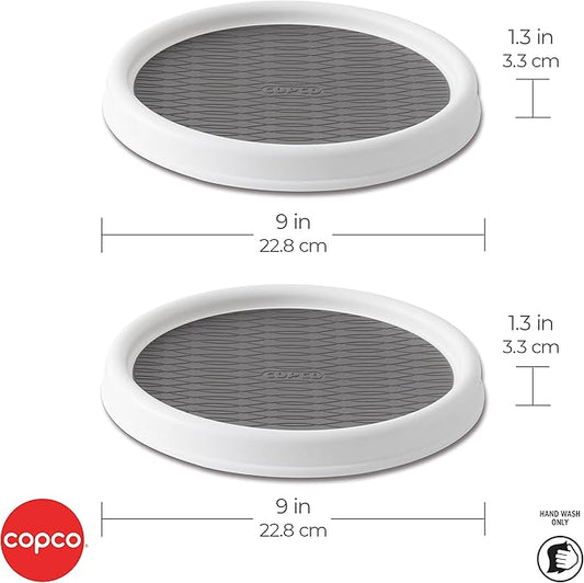 Copco 9-Inch Non-Skid Pantry Cabinet Lazy Susan Turntable, Set of 2, White, Gray