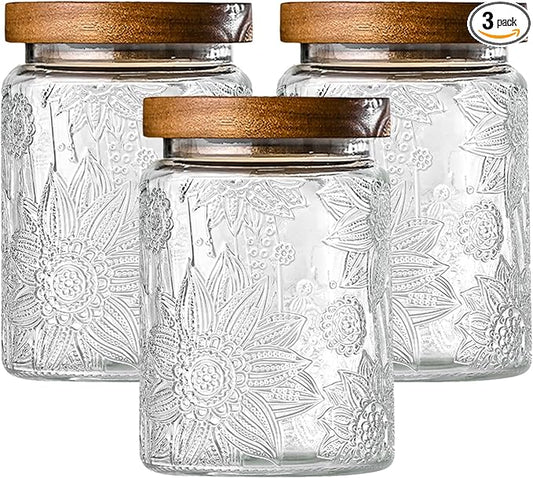 3-Pack 25oz Vintage Glass Jar With Lid, Glass Storage Containers, Airtight Kitchen Storage Containers For Sugar, Coffee, Tea, Spice, Flour, Candy Cookie, Pasta, Cereal