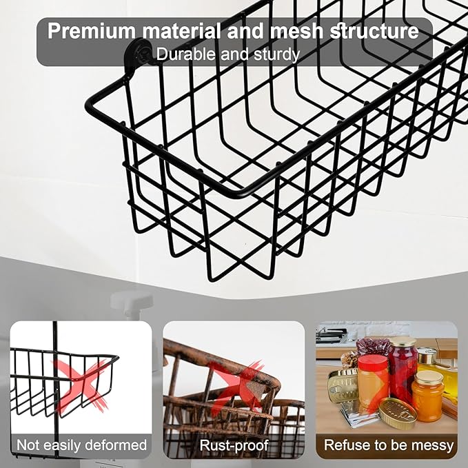 Spice Rack Organizer Wall Mount, 4 Pack Black Seasoning Rack Wire Storage Baskets for Wall or Cabinet Door in Kitchen and RV