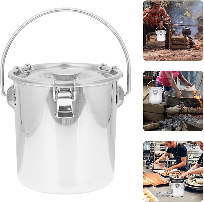 Stainless Steel Airtight Canisters Container: 112 fl oz Airtight Clamp Lid Kitchen Food Storage Bucket for Rice Flour Grain Coffee Bean Flour Oil Sugar Milk