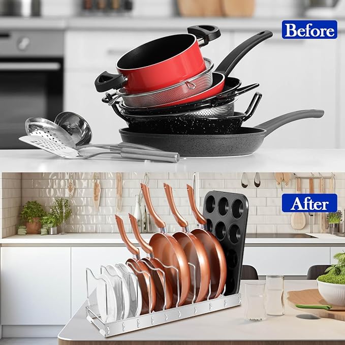 Lid Organizer - Detachable and Adjustable Pots and Pans Organizer for Kitchen Cabinet Storage, Cutting Boards, Cooking Utensils (1 pack)