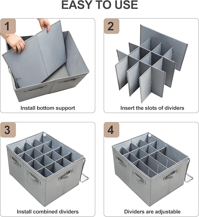 Shoe Organizer for Closet 2 Pack, Foldable Shoe Box with Adjustable Dividers and Clear Cover, Space Saving Shoe Storage Organizer Cabinet with Reinforced Handles, Fits 32 Pairs, Gray, TP12G