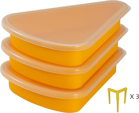 3sets Reusable Silicone Leftover Pizza Slice Storage Container with Air-tight Lids-BPA Free,Fits Single Slice up to 16”,Save Space,Refrigerator organizer(3 Yellow)