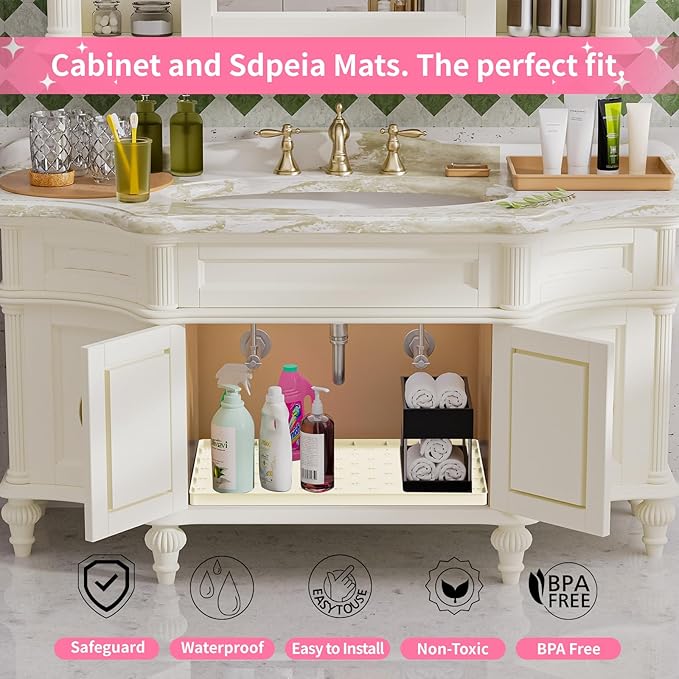 Sdpeia Under Sink Mat for [25" x 19"] Cabinet, Upgraded Silicone Waterproof Mat Kitchen Cabinet Liner Cabinet Protector Kitchen Organizers and Storage
