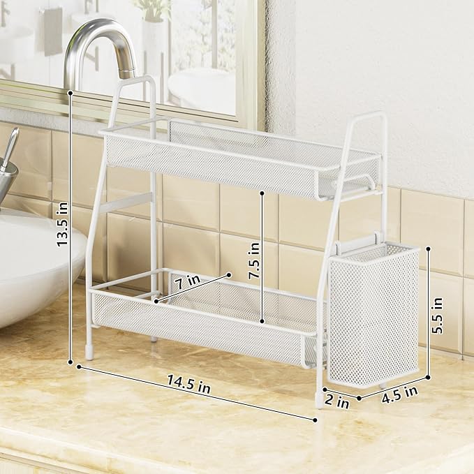 EKNITEY Bathroom Countertop Organizer Shelf - 2 Tier Counter Spice Rack Metal Makeup Rack Small Perfume Organizer for Sink/Bedroom/Living Room/Kitchen/Office