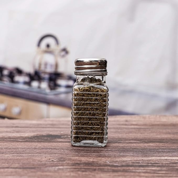 WUWEOT 30 Pack Salt and Pepper Shakers, 3.3oz Glass Shakers Spice Jar with Metal Lids for Salt, Pepper, Spices, Seasonings, Restaurant & Home Kitchen Supplies