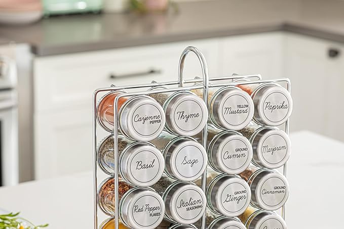 Orii 20 Jar Spice Rack Stainless Steel with Spices Included - Standing Rack Shelf Holder & Countertop Spice Rack Tower Organizer for Kitchen Spices with Spice Refills for 5 Years