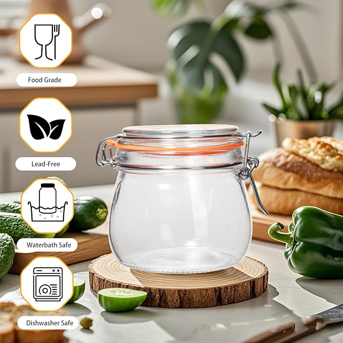 16 oz Wide Mouth Glass Jars with Airtight Lids,6 Pack Pickle Jar Clear Canister for Canning,Preserving,Fermenting,Pickling