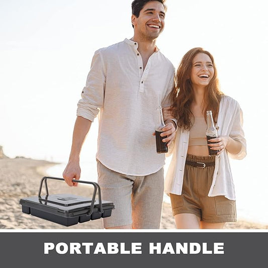 Portable Utensil Holder for Countertop with Lid & Handle, Plastic Silverware Tray for Drawer Flatware Organizer, Black