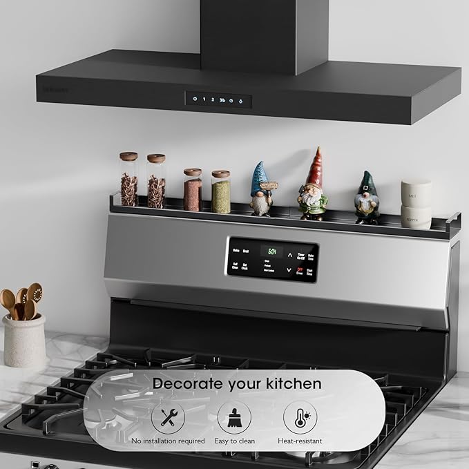 Bumusty 4X Strong Magnetic Shelf for Stove Top, 30" Adjustable Oven Shelf Spice Rack Over the Stove, Seasoning Organizer Kitchen Shelves, Matte Black