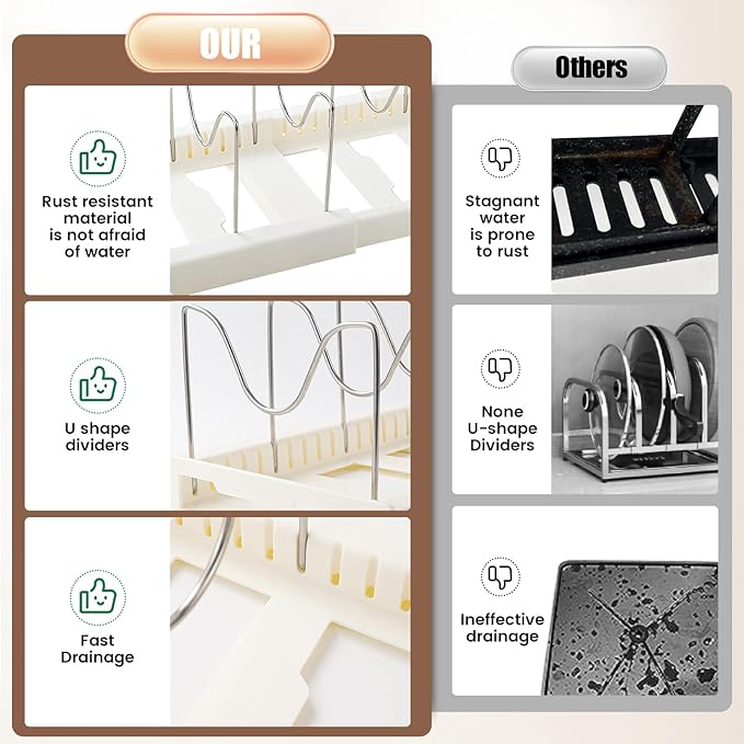 Pot Lid Organizer Pots and Pans Organizer Under Cabinet Adjustable Pot Lid Holder Rack for Pots, Cutting Boards, Pans