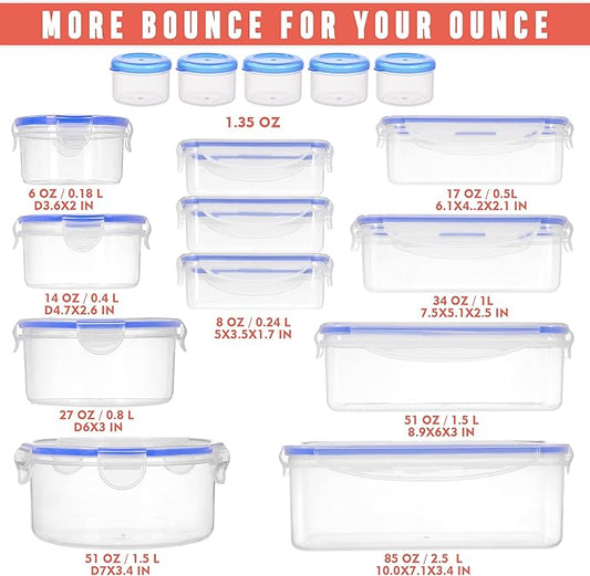 RockBerry 32 Pcs Large Plastic Food storage containers-85 oz to Sauces Box Stackable Kitchen storage bowls sets-BPA Free Leak proof with lids airtight-Microwave freezer safe lunch boxes
