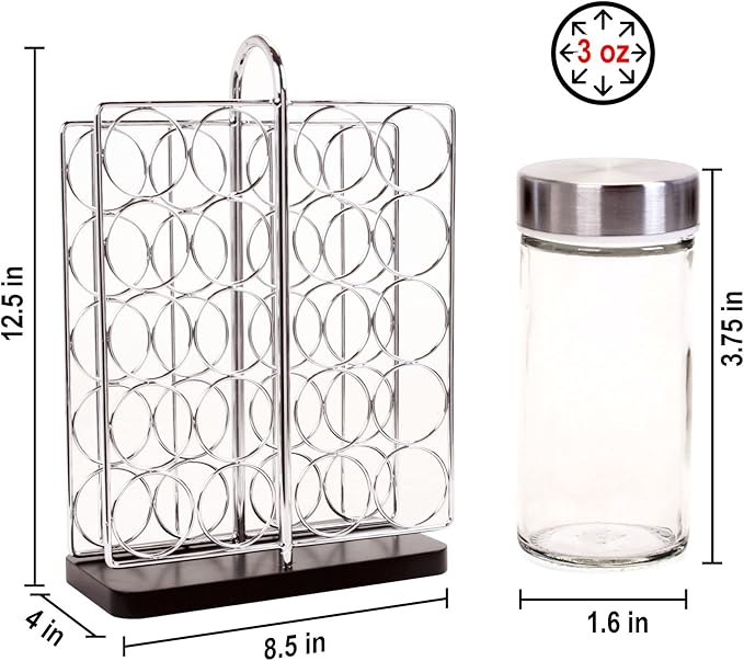 Orii 20 Jar Spice Rack Stainless Steel with Spices Included - Standing Rack Shelf Holder & Countertop Spice Rack Tower Organizer for Kitchen Spices with Spice Refills for 5 Years