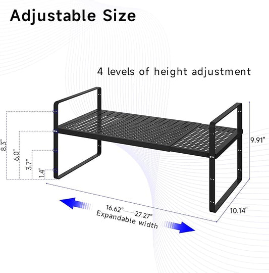 Expandable Kitchen Shelf Organizers, Kitchen Cabinet Organizer Stand Rack Organization for Countertop Cupborad Pantry, Black 3 Pack
