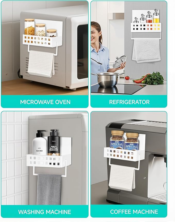 2 Pack Magnetic Spice Storage Rack Organizer for Refrigerator with Towel Bar, 4.9"W Holds Large Jars of Jam, Condiments, Magnetic Spice Rack for Stove and Oven, 4 Magnents and Sticker No Falling Off