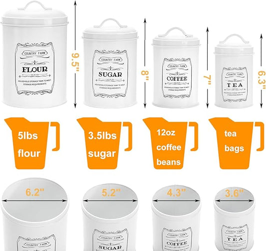 yarlung Set of 4 Kitchen Canisters with Airtight Lids, Coffee Tea Sugar Flour Tin Jars Nesting Food Storage Container Set for Farmhouse Decor, 4 Sizes